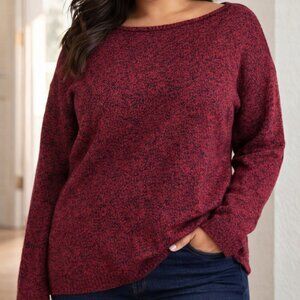 Lauren Ralph Lauren XL Burgundy Marled Boat Neck Pullover Sweater